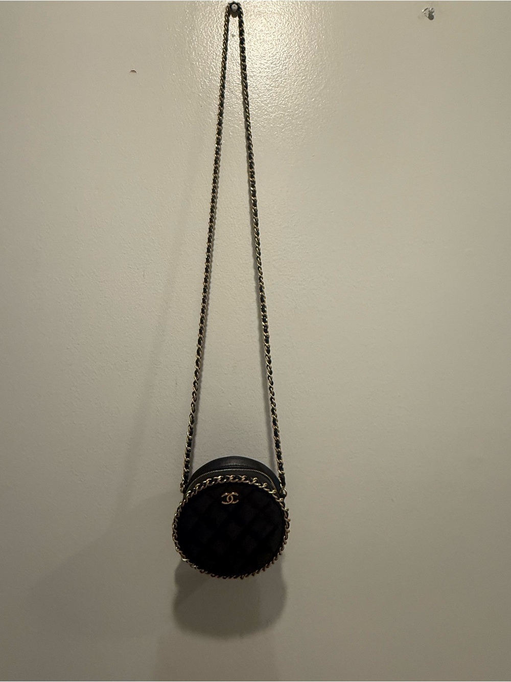 Chanel Black Caviar CC Chain Around Round Clutch Bag